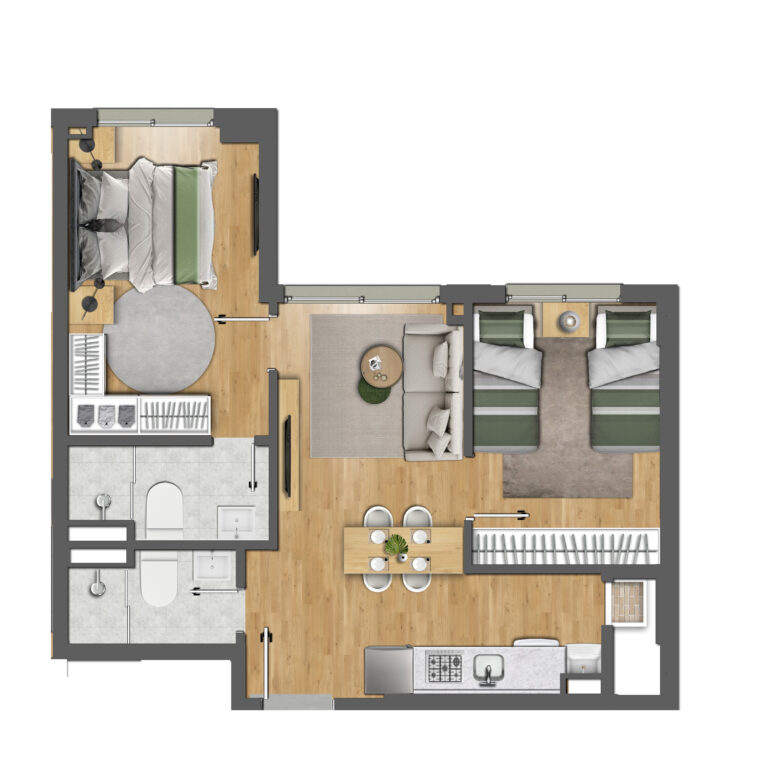 Planta 2 dorm. com suíte (un. 513) — Flight Pavei
